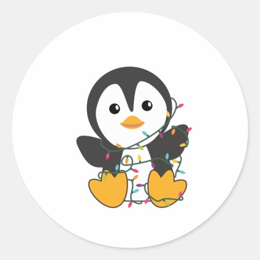 Pinguïns met kerstwinterpinguïns ronde sticker (Voorkant)