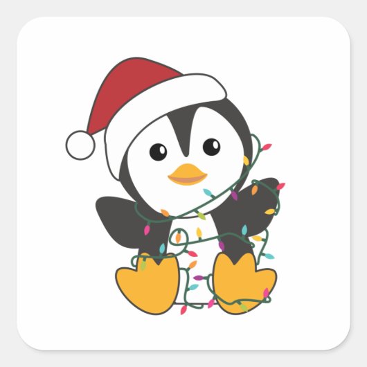 Pinguïns met kerstwinterpinguïns vierkante sticker (Voorkant)