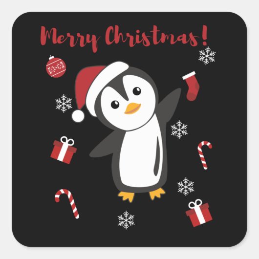 Pinguïns met kerstwinterpinguïns vierkante sticker (Voorkant)