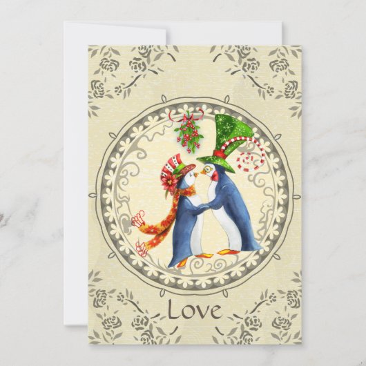 Pinguïns, Mistletoe  winter, behalve de datum Kaart (Voorkant)