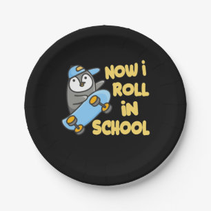 Pinguïns nu rijd ik naar school papieren bordje