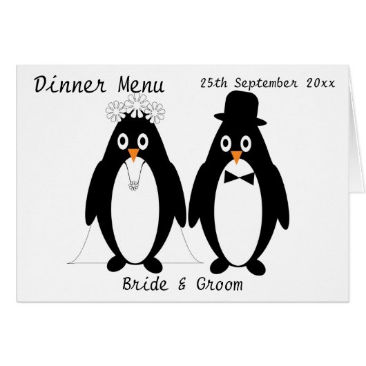 Pinguïns Ontwerp Bruiloft Diner Menu (Voorkant Horizontaal)