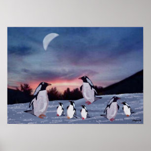 Pinguïns op ijsdruk poster