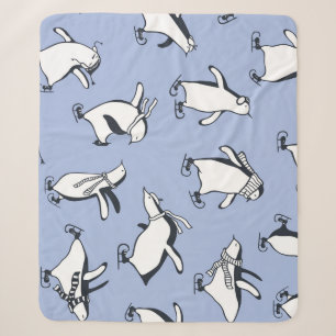 Pinguïns schaatsen, met de hand getekend patroon sherpa deken