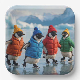 Pinguïns schaatsen op een Arctisch meer Papieren Bordje