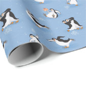 Pinguïns schaatspatroon cadeaupapier (Rol Hoek)