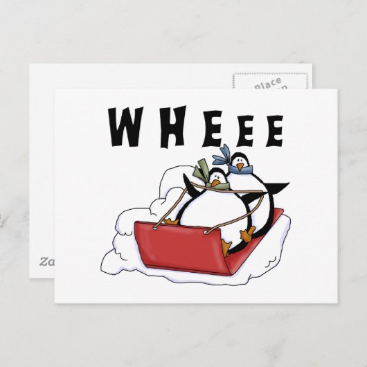 Pinguïns Sledding Tshirts en geschenken Briefkaart (Voorkant / Achterkant)