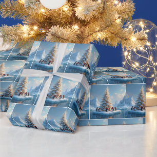 Pinguïns verzamelen rond een kerstboom cadeaupapier