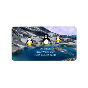 Pinguïns Vissen Adreslabel Etiket
