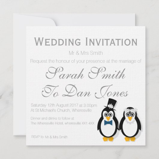 Pinguïns Wedding Invitation () Kaart (Voorkant)