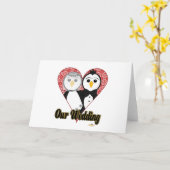 Pinguïns Wedding Lace Heart Onze bruiloft Kaart (Gele Bloem)