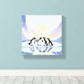 Pinguïns Winter Waterverf | Sneeuw en ijs Schattig Canvas Afdruk (Insitu (Houten vloer))