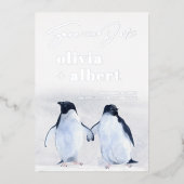 Pinguïns Zilveren Winter Elegant Save The Date Folie Uitnodiging (Voorkant)