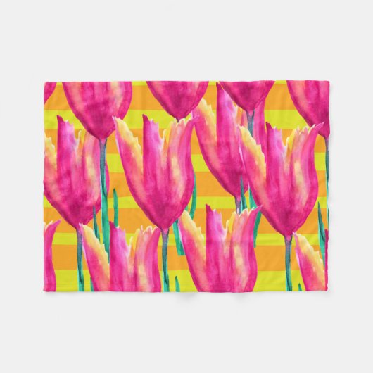 Pinik Tulips patroon Fleece Blanket (Voorkant (Horizontaal))