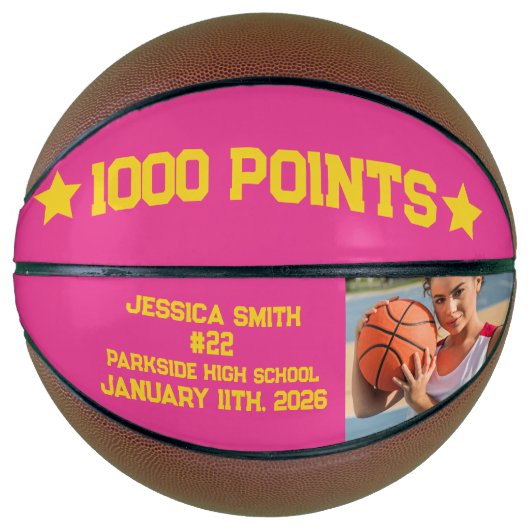Pink 1000 Career Points Scorer Milestone Player Basketbal (Voorkant)