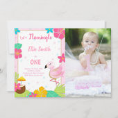 Pink 1er anniversaire Flamant rose Invitations ave (Devant)