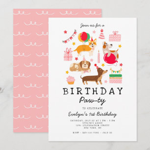 Pink 1er anniversaire Invitation de Pawty Party