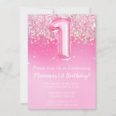 Pink 1er Anniversaire Invitation Fille Parties sci (Devant)