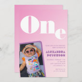 Pink 1er anniversaire invitations pour sa Retro Ph (Devant / Derrière)