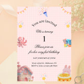 Pink 1st Birthday Invitation