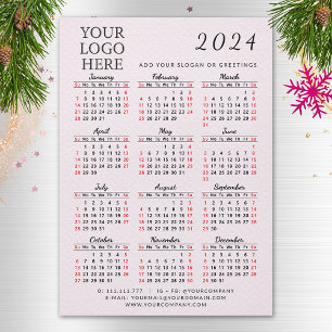 Pink 2024 Business Calendar Magnet avec votre logo