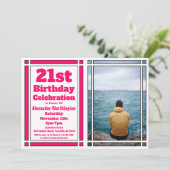 Pink 21e Photo Anniversaire Invitation (Debout devant)
