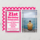 Pink 21e Photo Anniversaire Invitation (Devant / Derrière)