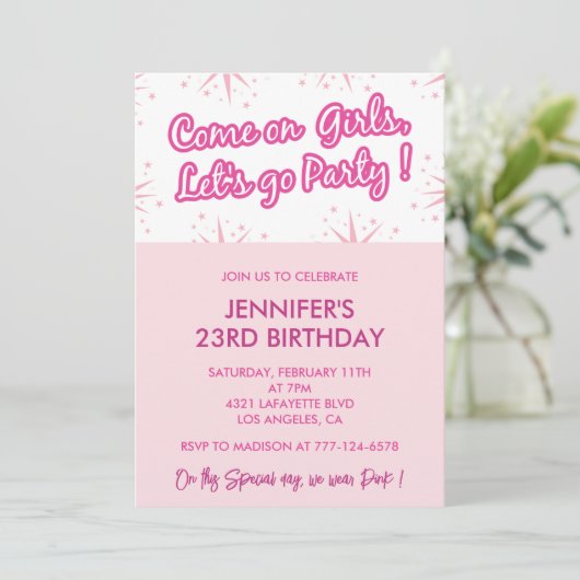 Pink 23e anniversaire invitations fun branché fill (Debout devant)