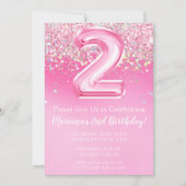 Pink 2ème anniversaire Invitation Girly Pink Parti (Devant)