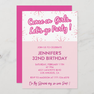 Pink 32e anniversaire invitations fun branché fill