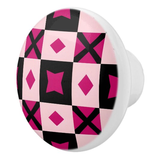 Pink 3 tone checkered door pull keramische knop (Rechts)