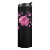 Pink 3D Cherry Blossoms Black Name Monogram Thermosbeker (Gedraaid links)