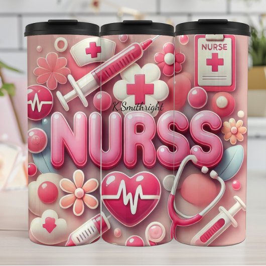 Pink 3D Nurse Medical Collage Thermosbeker