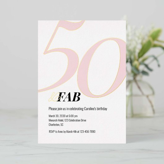 Pink 50 and Fabulous Birthday Foil Invitation