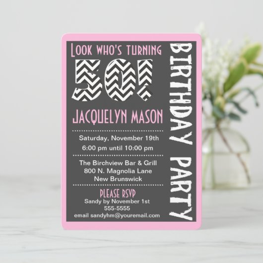 Pink 50 Déjà Personnalisé Anniversaire Invitation (Debout devant)