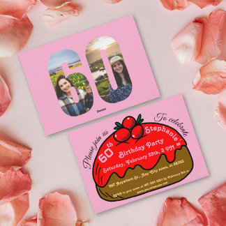 Pink 60th Birthday Party Chocolate Donut Dessert  Kaart