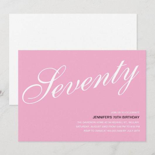 Pink 70e anniversaire Invitations (Devant / Derrière)