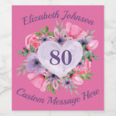 Pink 80th Birthday Wine Bottle Étiquette (Étiquettes simples)