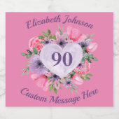 Pink 90th Birthday Sparkling Wine Bottle Étiquette (Étiquettes simples)