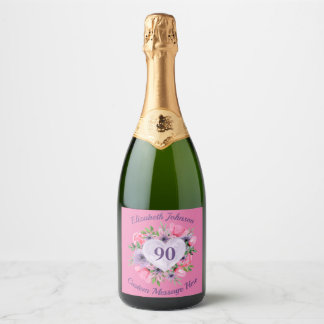 Pink 90th Birthday Sparkling Wine Bottle Étiquette