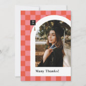 Pink À damiers Photo Graduation Carte de remerciem (Devant)