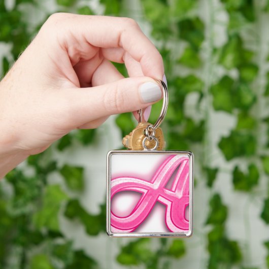 Pink A Initial Keychain – Cute Monogram Accessory (Hand)