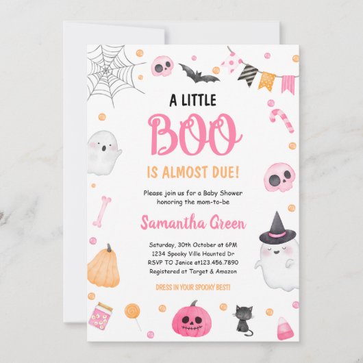 Pink A Little Boo Baby shower Halloween Invitation (Devant)