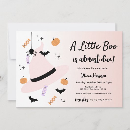 Pink a little bot Halloween Baby shower Invitation (Devant)