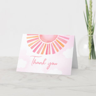Pink A Little Ray of Sunshine Baby shower Bedankkaart
