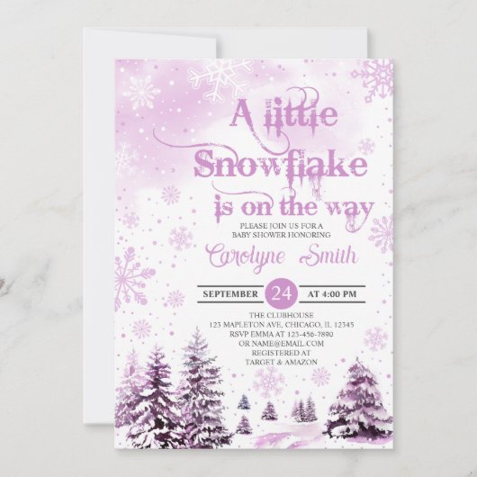 Pink A Little Snowflake Baby shower Invitation (Devant)