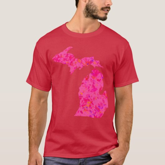 Pink abstract Michigan Silhouette T-shirt (Voorkant)