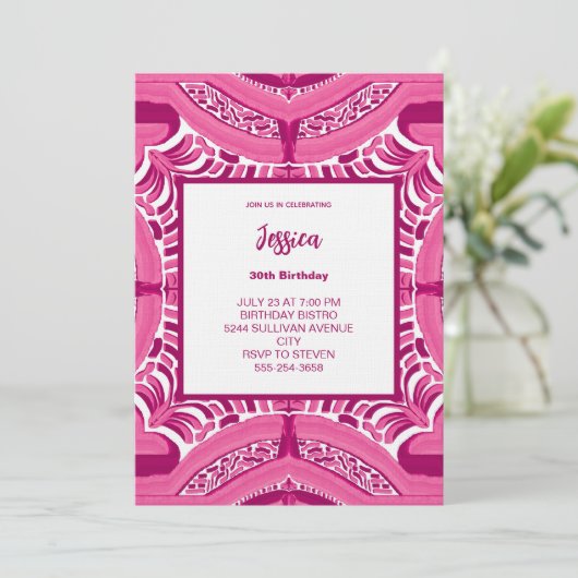 Pink Abstract Pattern Birthday Invitation (Debout devant)