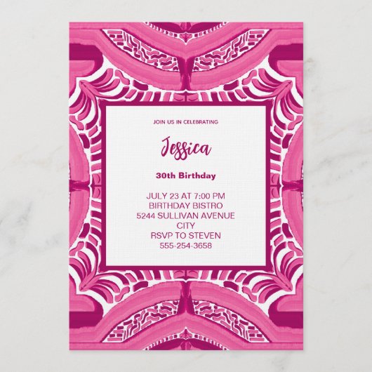 Pink Abstract Pattern Birthday Invitation (Devant)