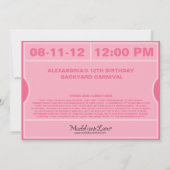 Pink Admettre un billet Invitation Anniversaire (Dos)